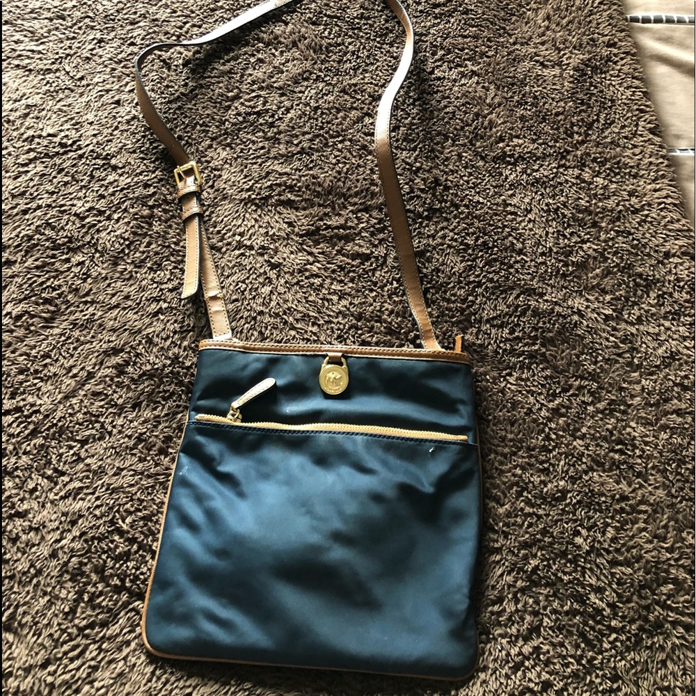 Blue and brown Michael Kors purse